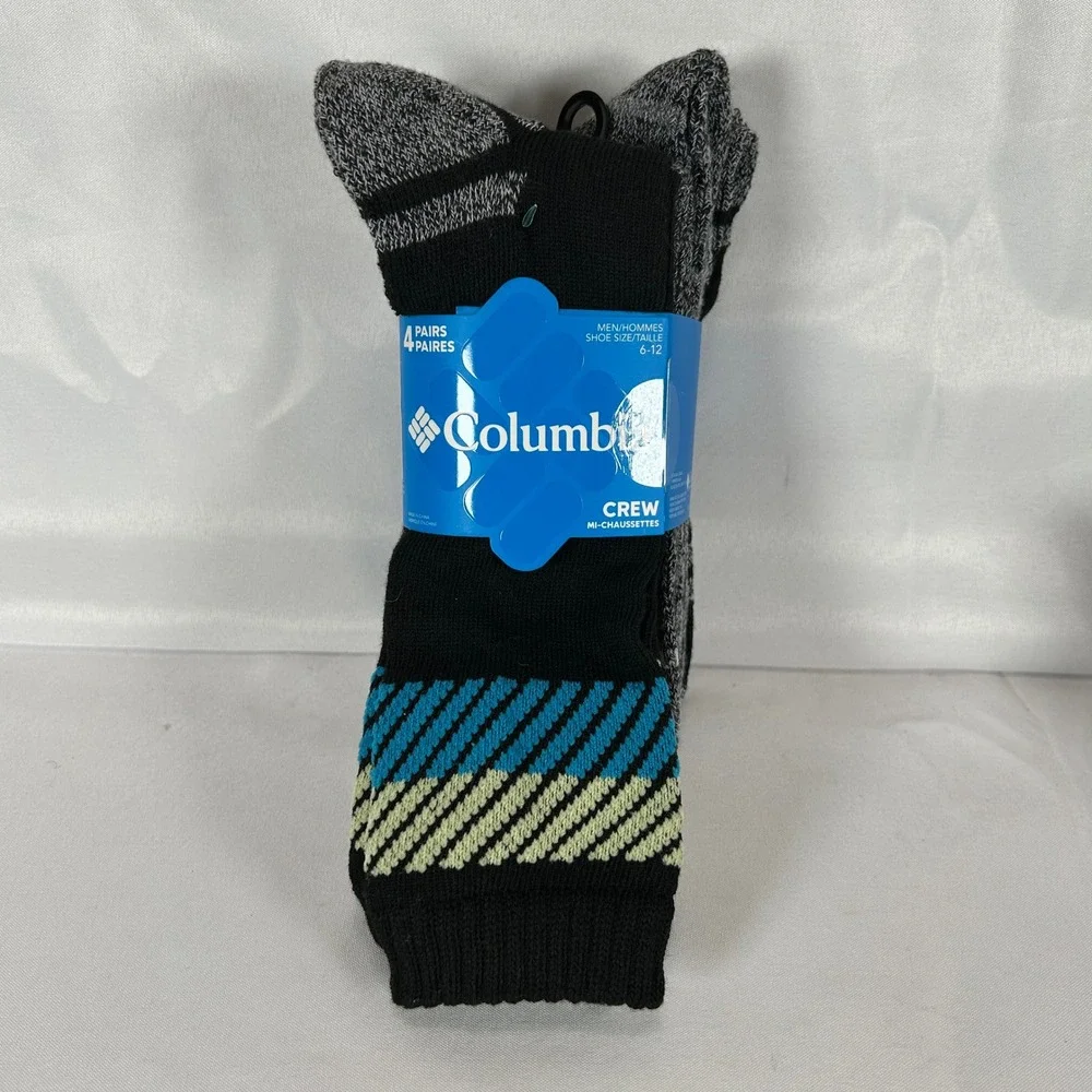 Columbia Mens 8 Pairs Crew Socks Black Gray Blue Size 6-12 RL8021MMEBK14PR